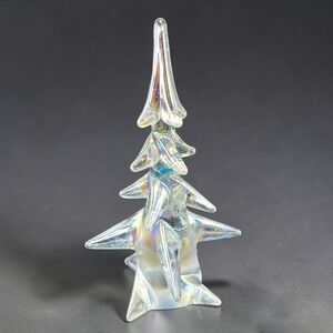 Venetian Iridescent Art Glass Christmas Tree Figurine 10Inch Aurora Borealis VTG